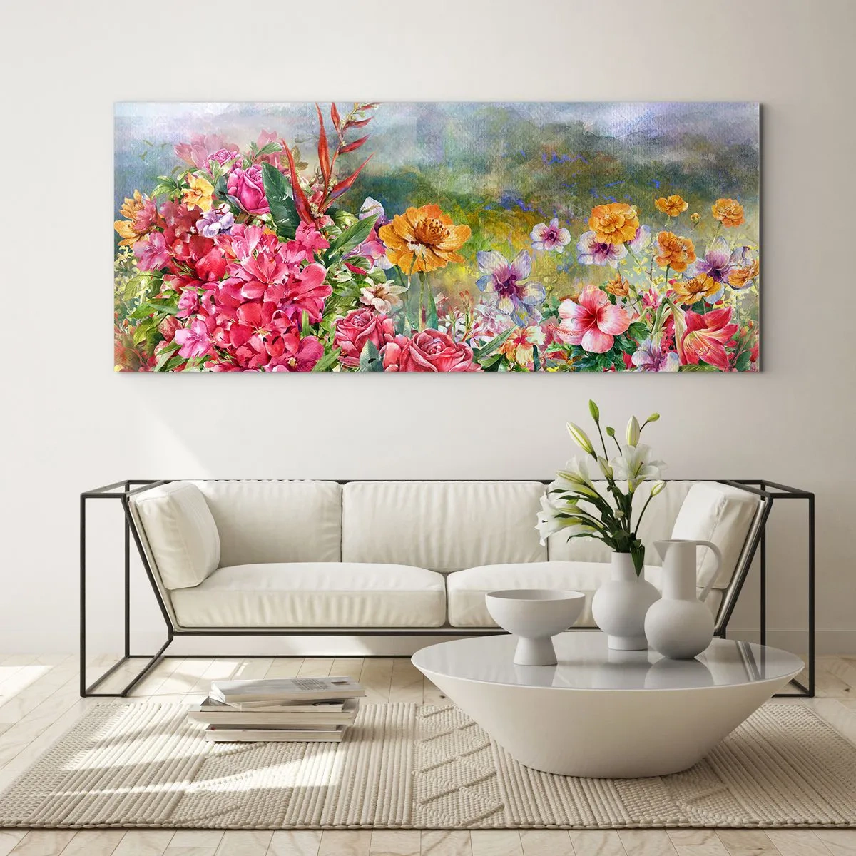 Tablou pe sticlă - O grădină înnebunită - 100x40 cm