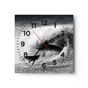 Ceas de perete - Ceas pe sticlă - Mânia oceanului - 30x30 cm