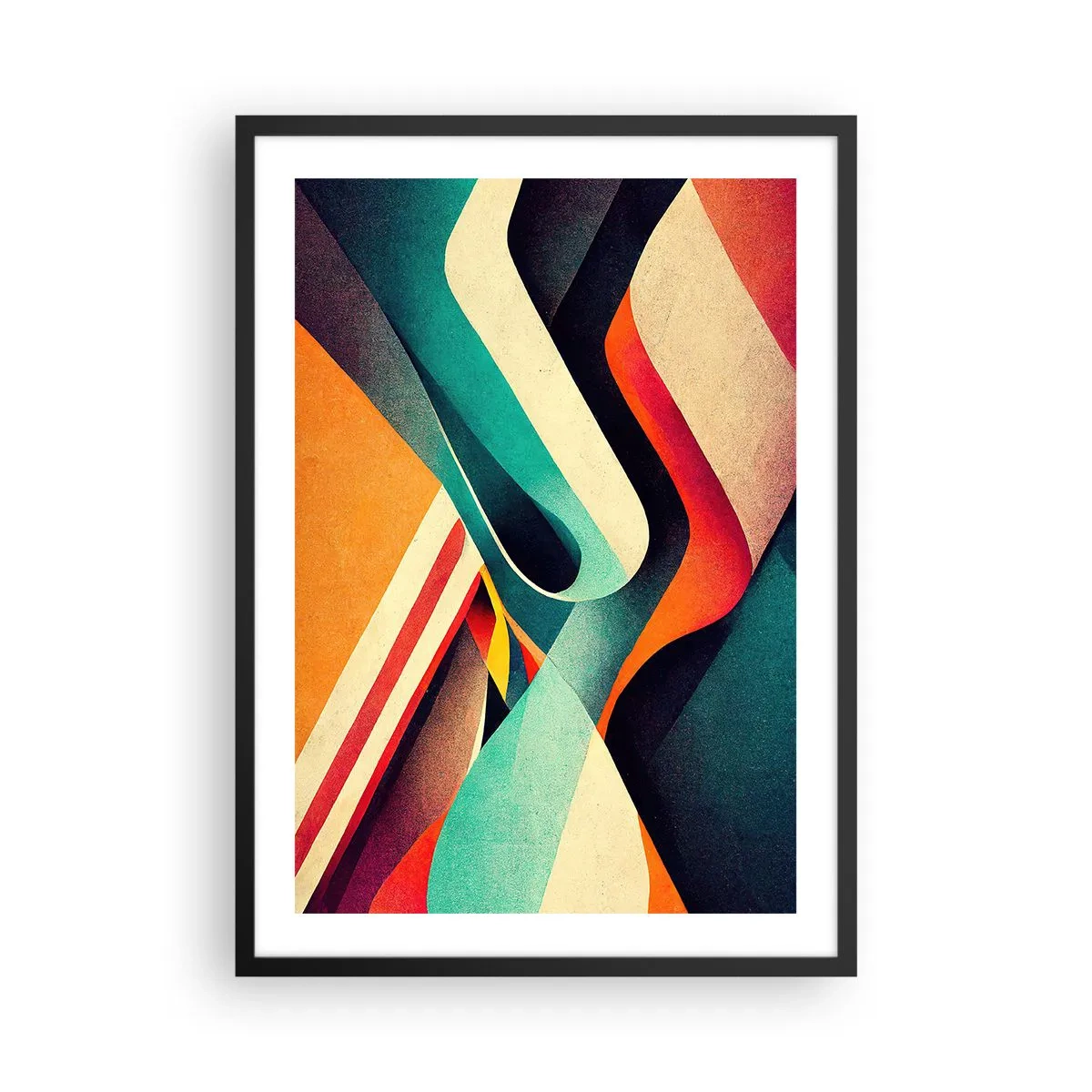 Poster în ramă neagră - Valuri abstracte în culori retro vibrante - 50x70cm - Compoziție intensă - Decorațiune modernă pentru perete pentru living și dormitor ARTTOR