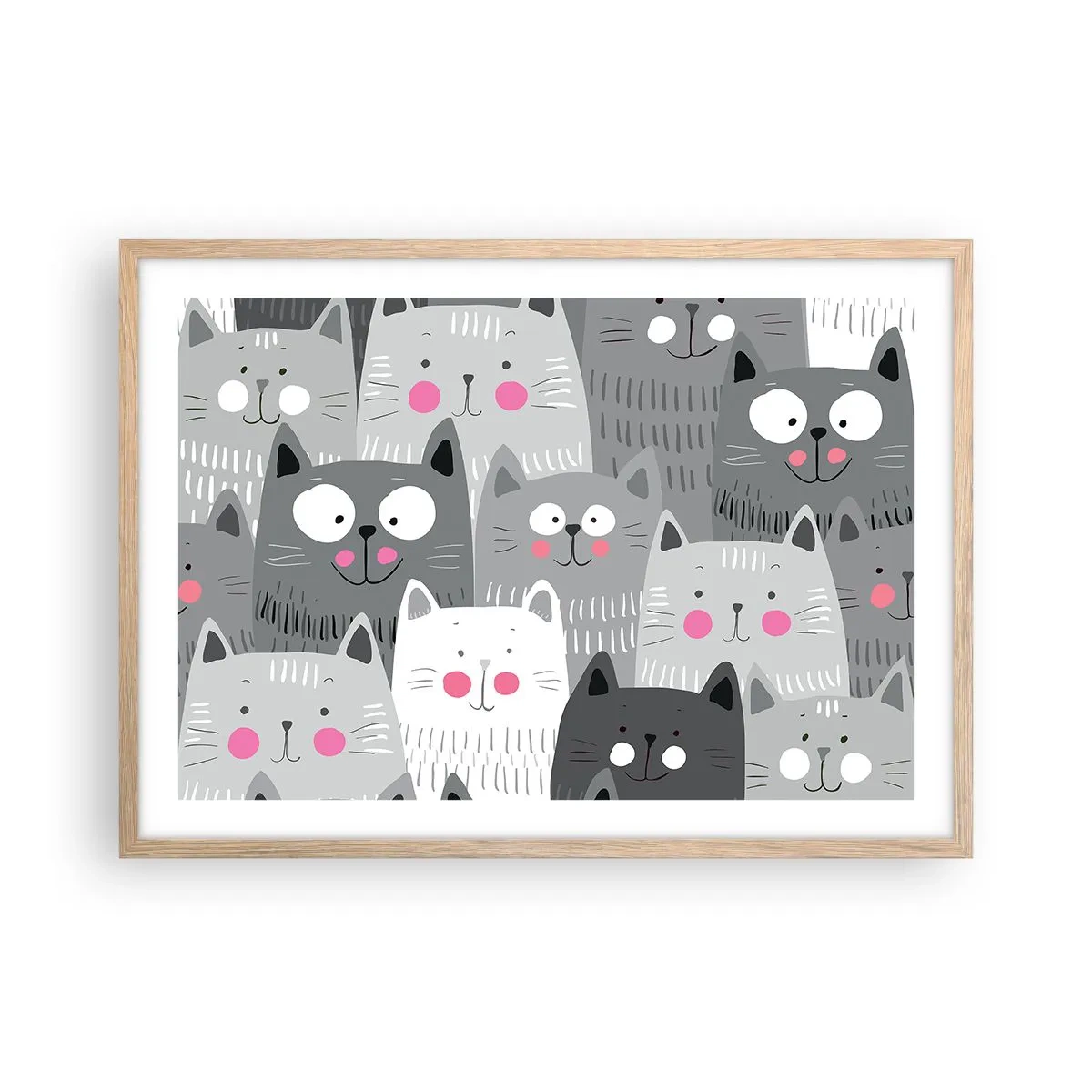 Poster în ramă de stejar deschis - Lumea felină - 70x50 cm