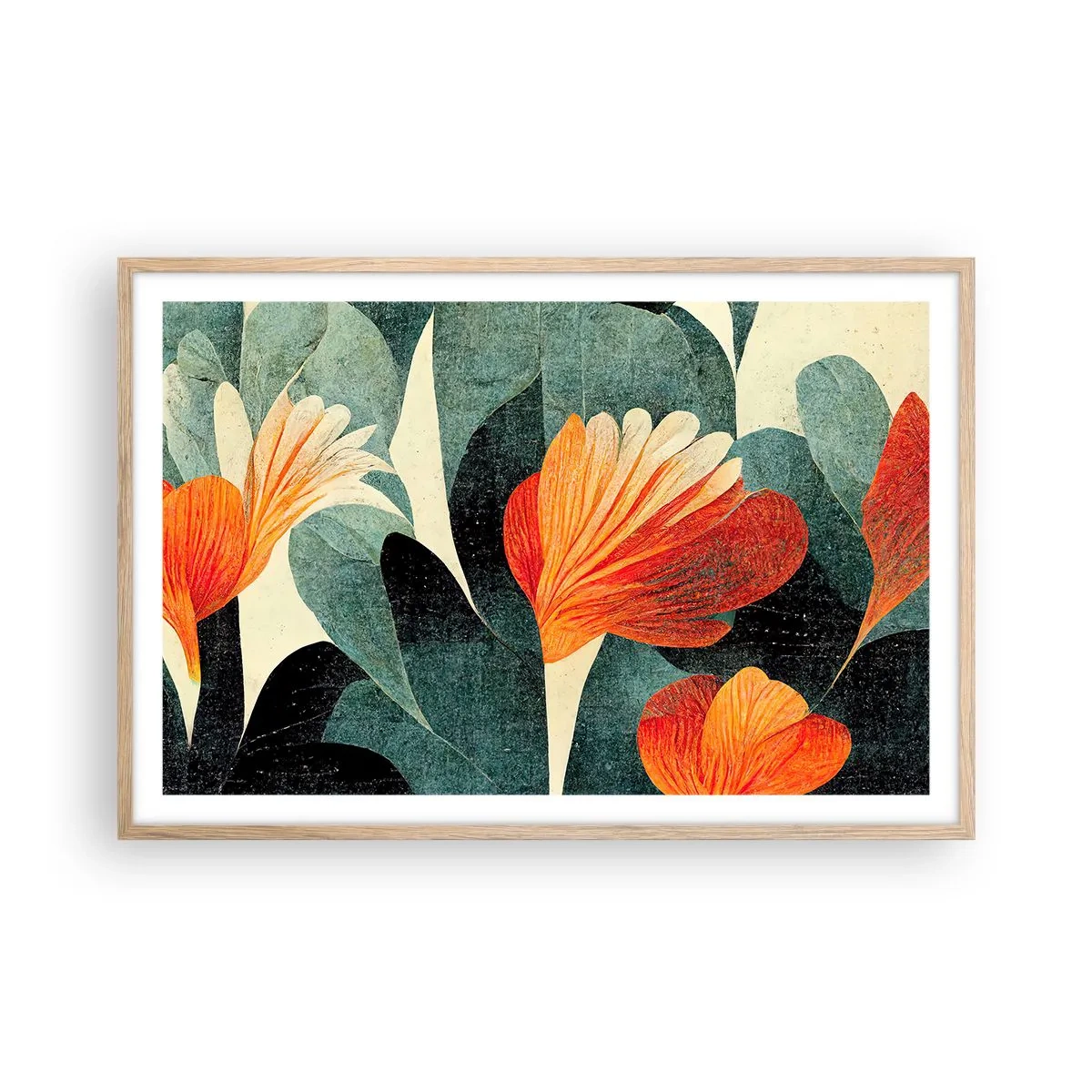 Poster în ramă de stejar deschis - Căldura de la tropice și răcoarea verdeței - 91x61 cm
