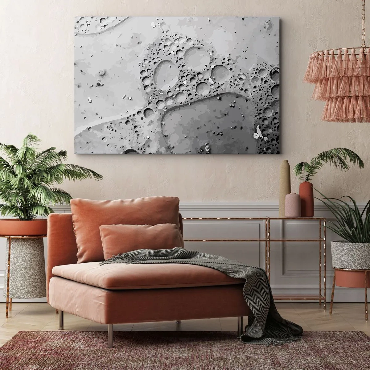 Tablou pe pânză Canvas - Model cu bule alb-negru într-un stil minimalist - 70x50cm - Amprenta spumoasă - Decorațiune modernă pentru perete pentru living și dormitor ARTTOR