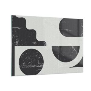 Tablou pe sticlă - Grafică geometrică abstractă cu abraziuni - 70x50cm - Compoziție deasupra și dedesubt - Decorațiune modernă pentru perete pentru living și dormitor ARTTOR