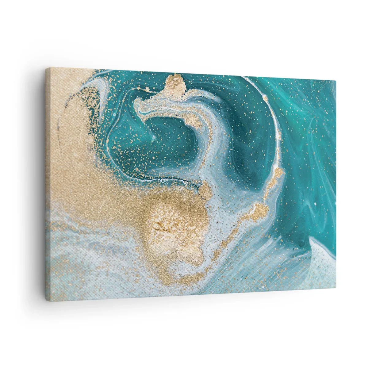 Tablou pe pânză Canvas - Vârtej abstract în tonuri de turcoaz și auriu - 70x50cm - Vârtej de aur și turcoaz - Decorațiune modernă pentru perete pentru living și dormitor ARTTOR