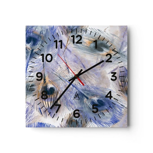 Ceas de perete - Ceas pe sticlă - Compoziția penelor de păun - 40x40 cm