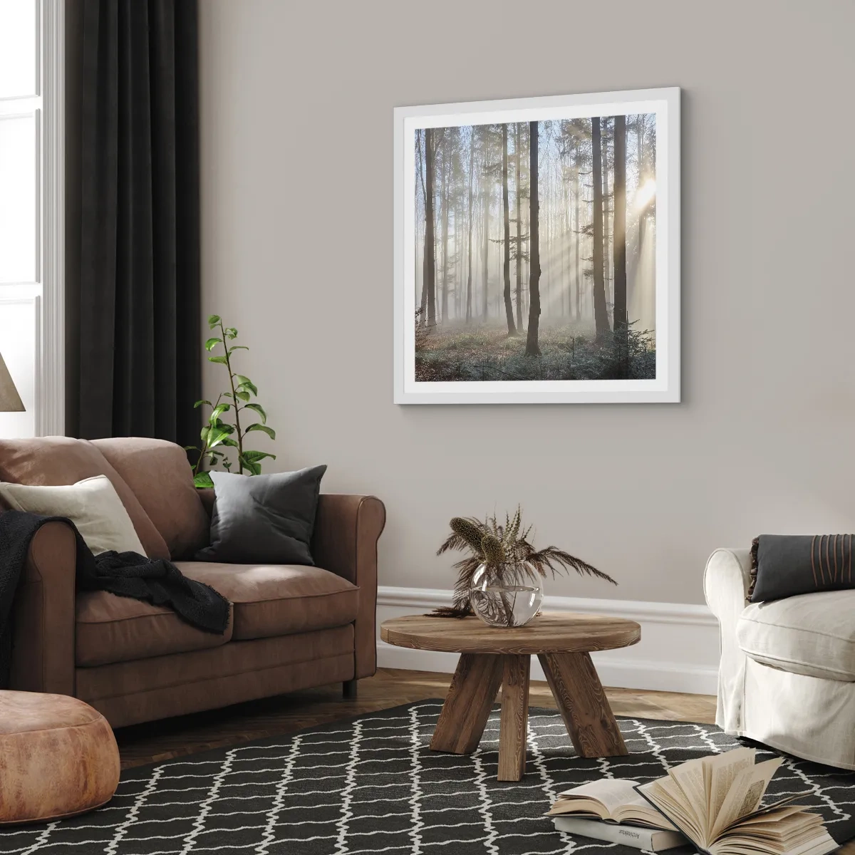 Poster în ramă albă - Ceața s-a trezit și ea - 30x30 cm