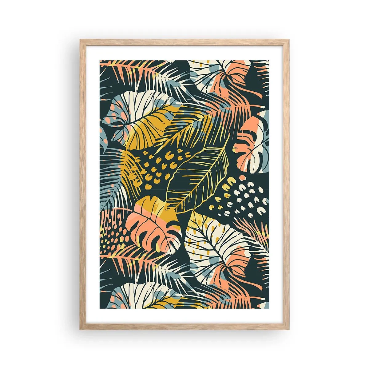 Poster în ramă de stejar deschis - Fantezie cu frunze - 50x70 cm