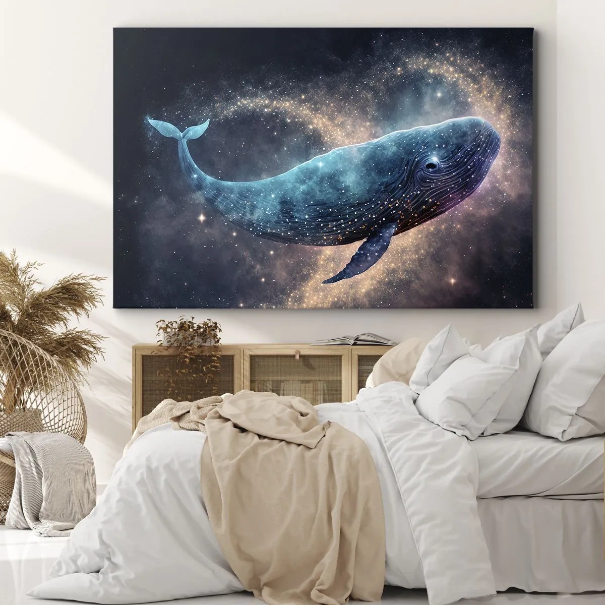 Tablou pe pânză Canvas - O balenă spațială cu o galaxie în fundal - 70x50cm - Există o lume... - Decorațiune modernă pentru perete pentru living și dormitor ARTTOR