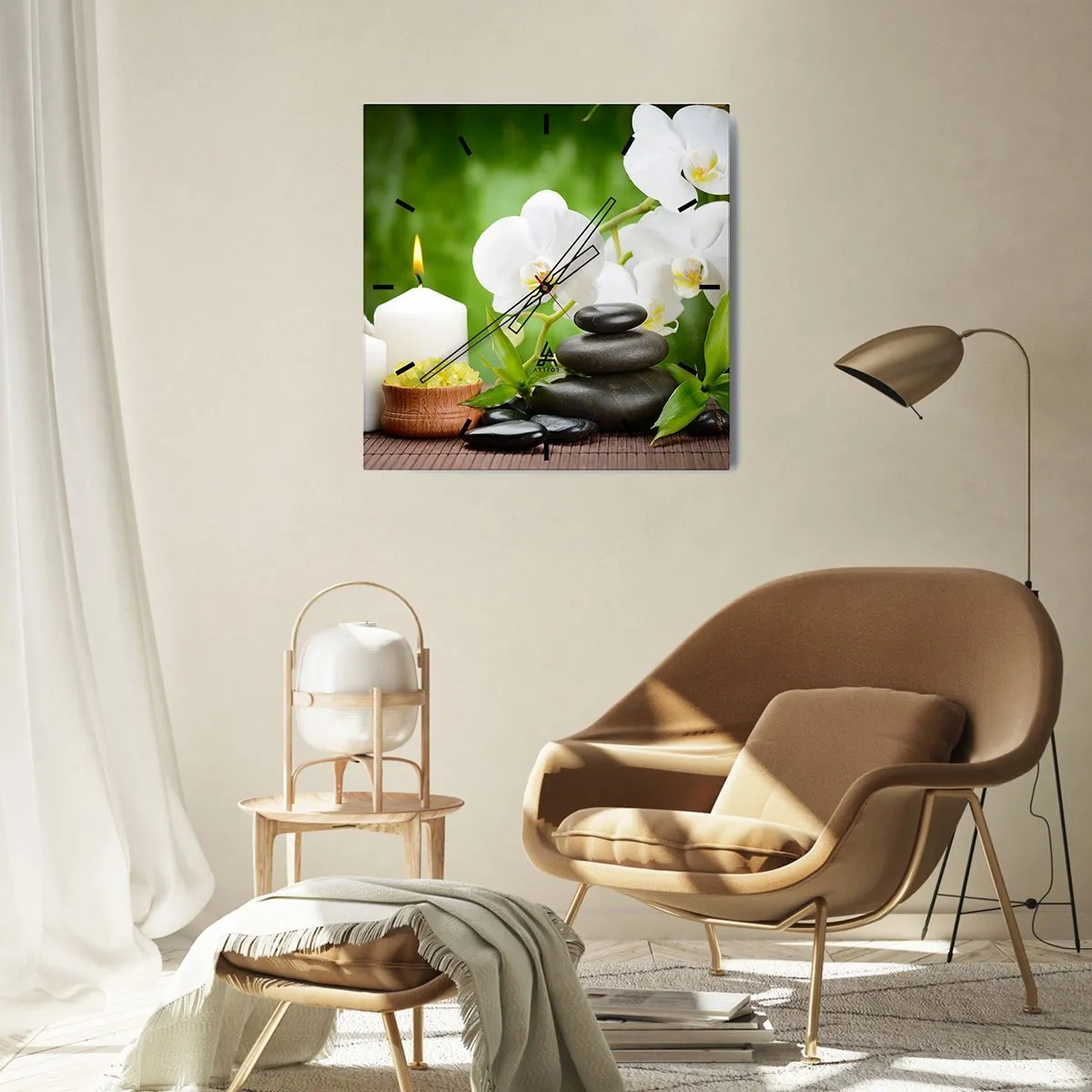 Ceas de perete - Ceas pe sticlă - Fragrant, floral, atingere delicată - 30x30 cm