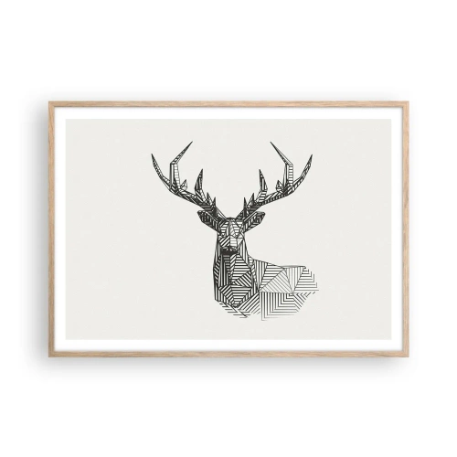Poster în ramă de stejar deschis - Cerb în stil cubist - 100x70 cm