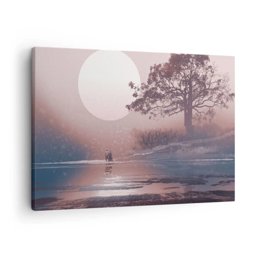 Tablou pe pânză Canvas - Scenă romantică cu luna și un copac lângă apă - 70x50cm - Minuni nocturne - Decorațiune modernă pentru perete pentru living și dormitor ARTTOR
