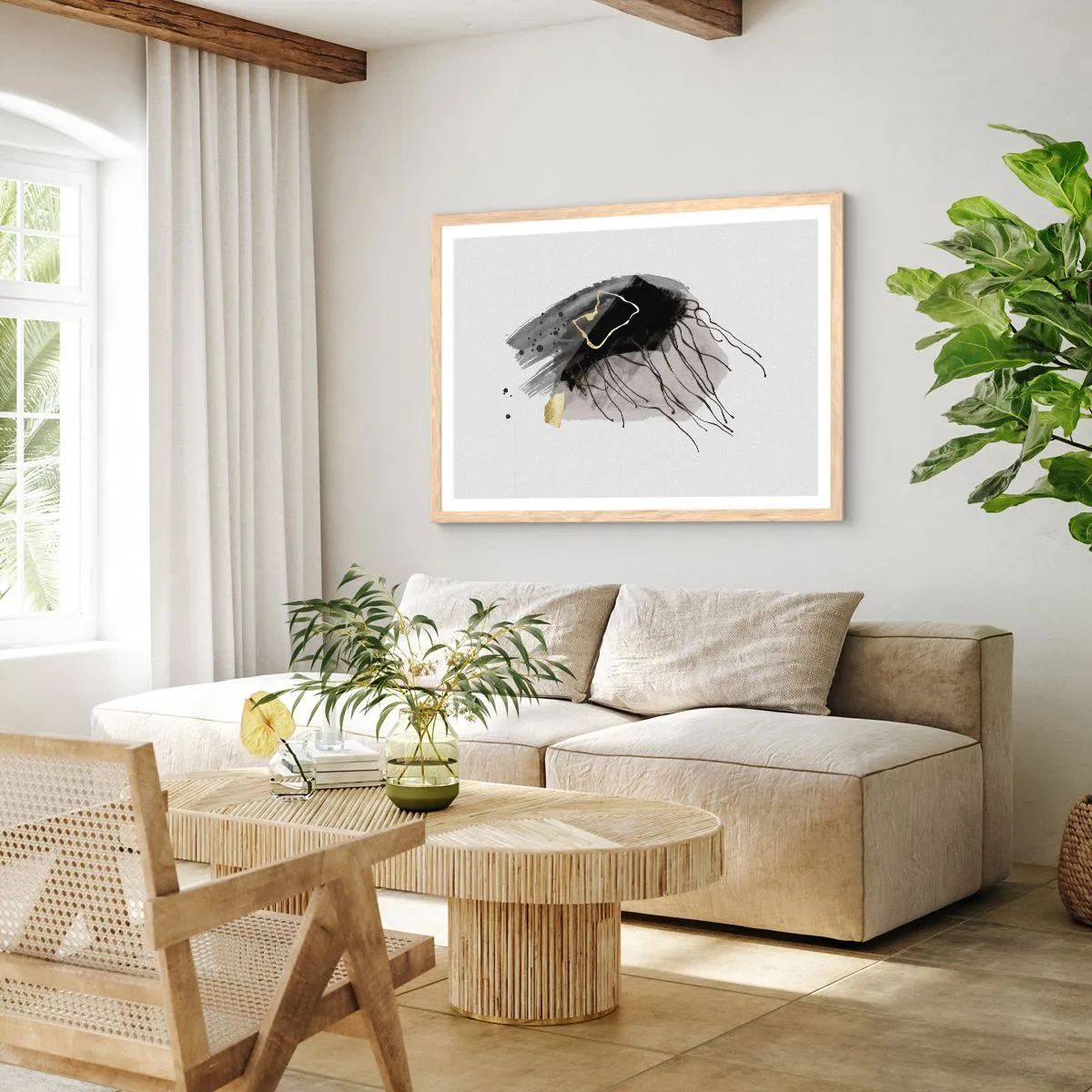 Poster în ramă de stejar deschis - Negru și aur - 50x40 cm