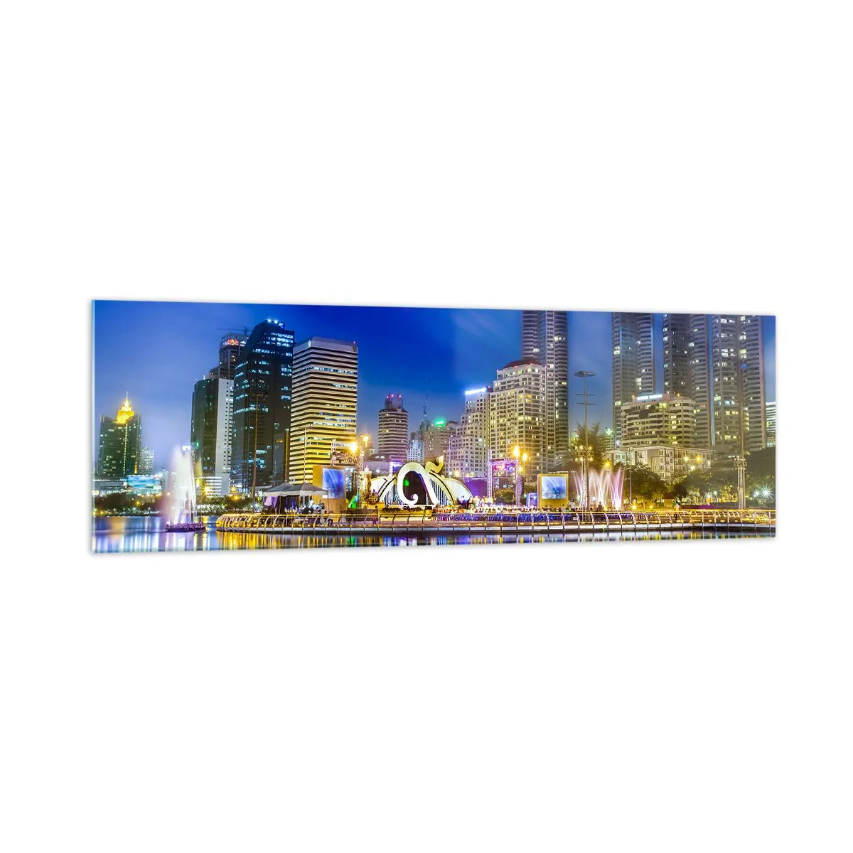 Tablou pe sticlă - Noaptea de curcubeu a metropolei - 160x50 cm