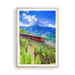 Poster în ramă de stejar deschis - Calea ferată din Alpi - 70x100 cm