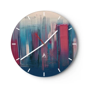 Ceas de perete - Ceas pe sticlă - Dungi verticale albastre și roșii într-un stil artistic - 30x30cm - Compoziție verticală în albastru și roșu - Decorațiune modernă pentru perete pentru living, bucătărie și dormitor ARTTOR