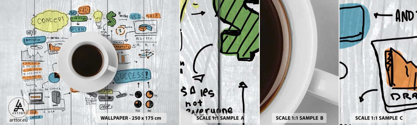 Mostră de Tapet Standard Eco - Timp pentru o pauză - Grafică, Cafea, Espresso - 100x30 cm