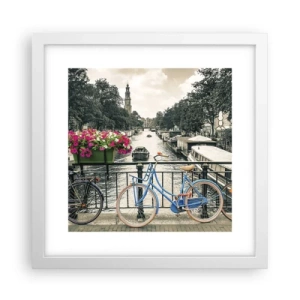 Poster în ramă albă - Culorile unui canal din Amsterdam - 30x30 cm