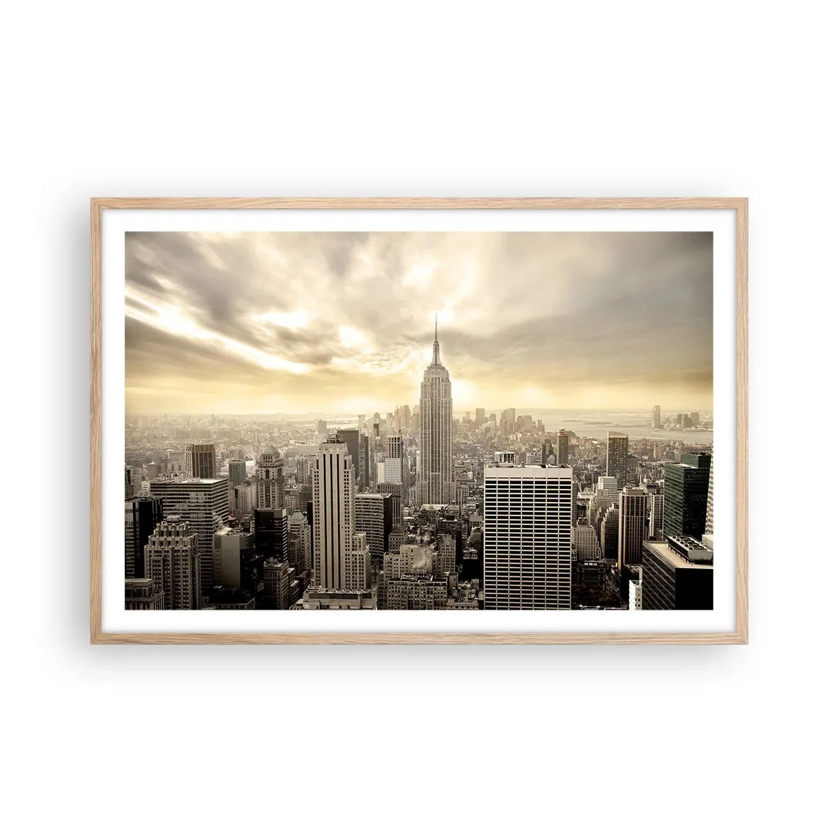 Poster în ramă de stejar deschis - New York țesut din gri - 91x61 cm