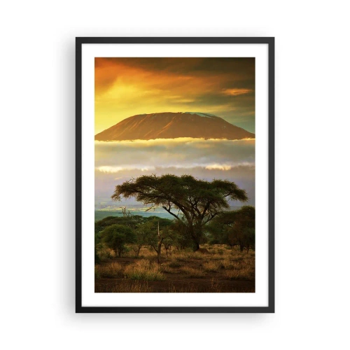 Poster în ramă neagră - Kilimanjaro la apus în savana africană - 50x70cm - Visul unui călător - Decorațiune modernă pentru perete pentru living și dormitor ARTTOR