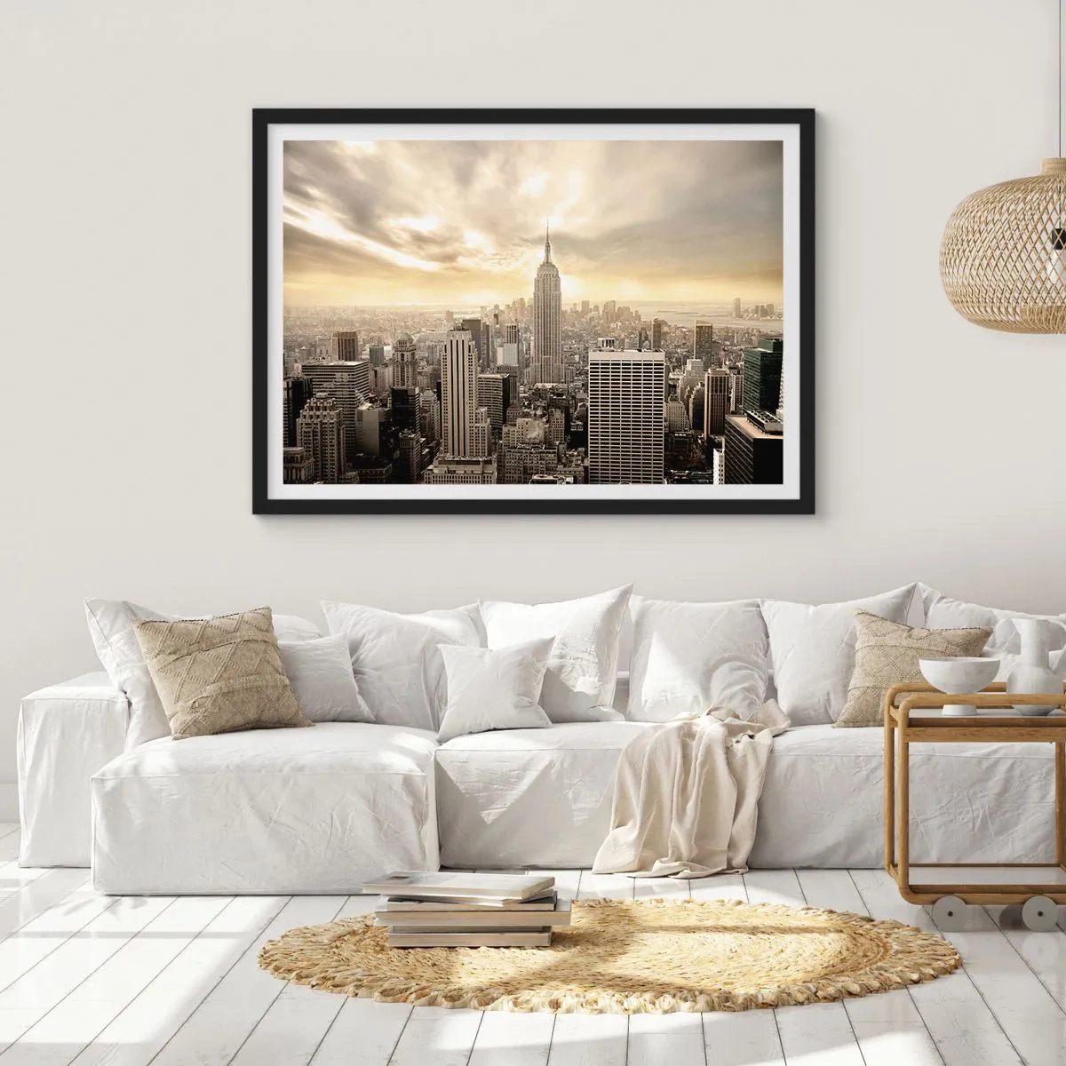 Poster în ramă neagră - New York țesut din gri - 50x40 cm