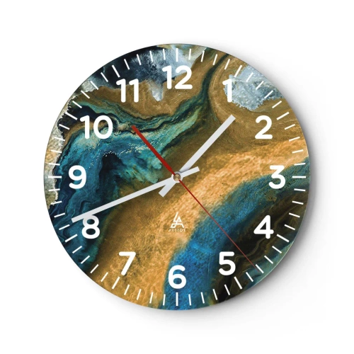 Ceas de perete - Ceas pe sticlă - Albastru - galben - influență reciprocă - 40x40 cm