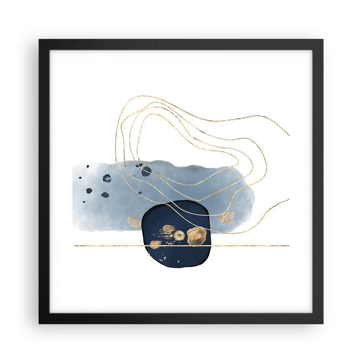 Poster în ramă neagră - Fantezie albastru-auriu - 40x40 cm