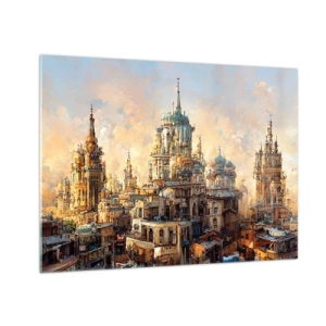 Tablou pe sticlă - O panoramă fantastică a orașului cu turnuri și palate - 70x50cm - Orașul tuturor orașelor - Decorațiune modernă pentru perete pentru living și dormitor ARTTOR