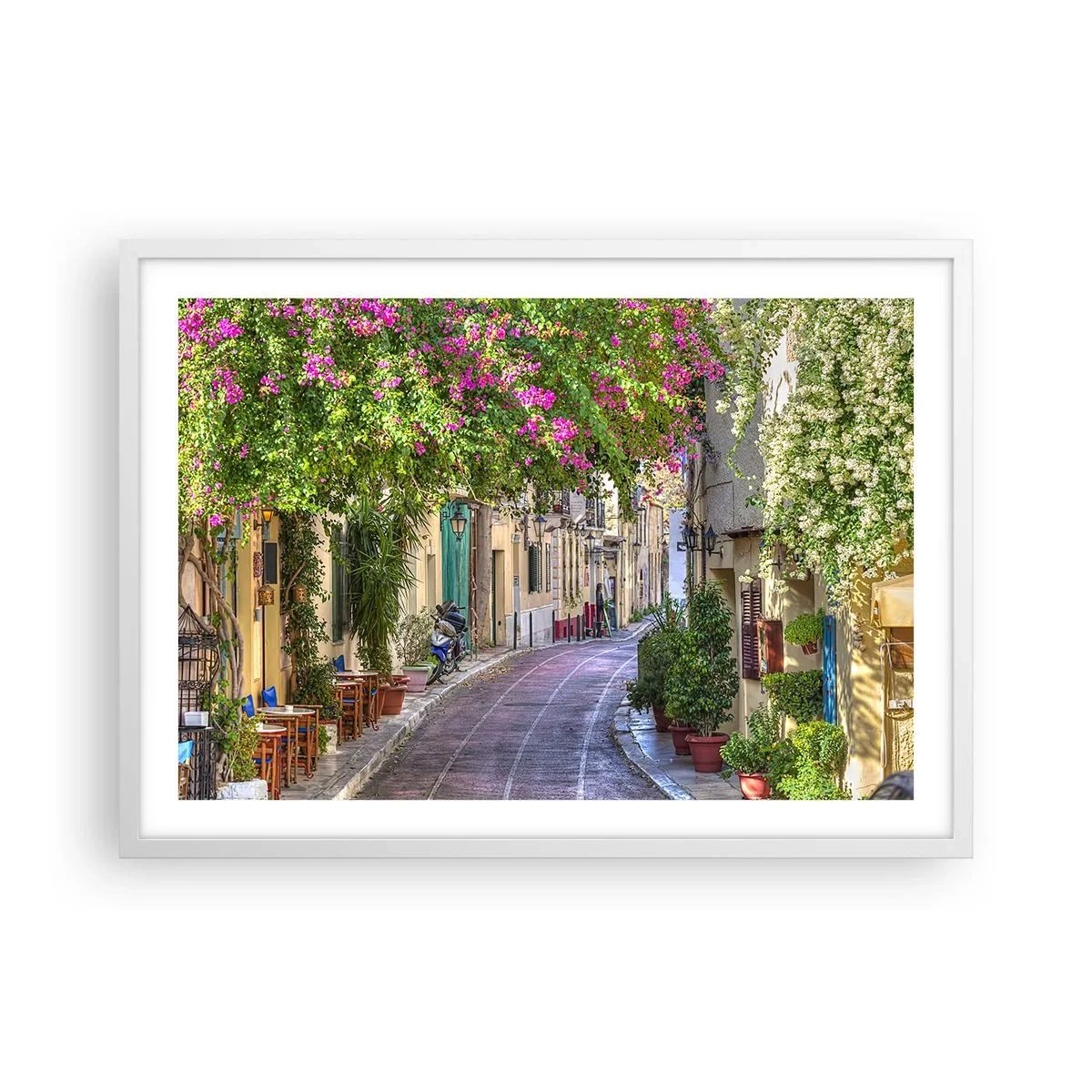 Poster în ramă albă - Alee înfloritoare - 70x50 cm