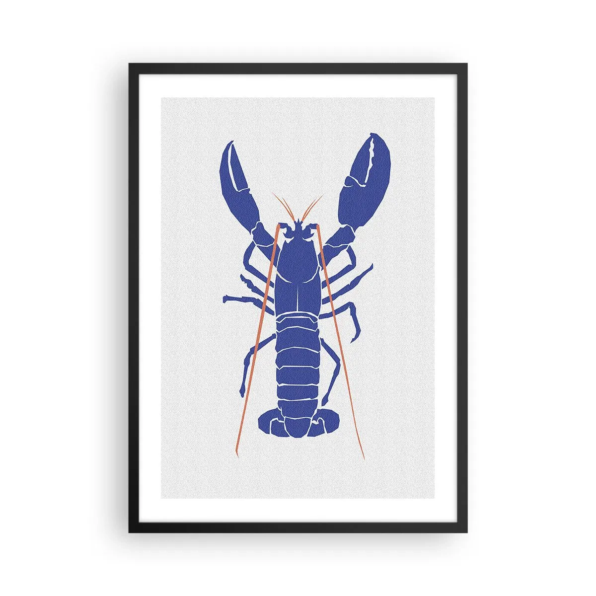Poster în ramă neagră - Grafică cu homar în contrast puternic, într-un stil minimalist - 50x70cm - Homar rafinat albastru închis - Decorațiune modernă pentru perete pentru living și dormitor ARTTOR