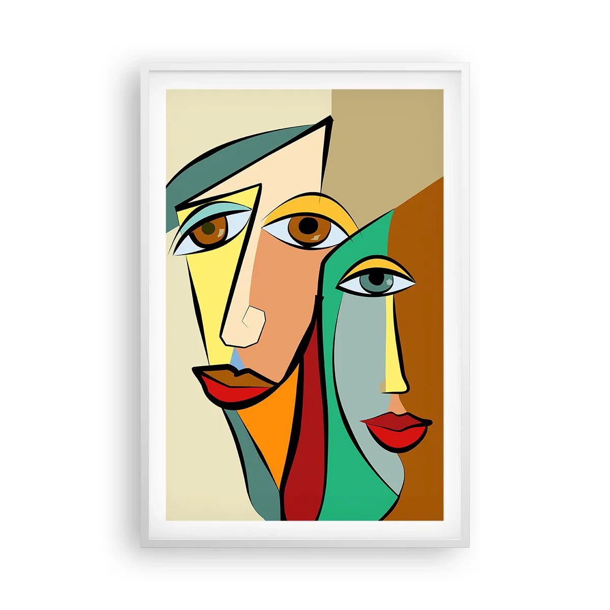 Poster în ramă albă - Cuplu cubist - 61x91 cm