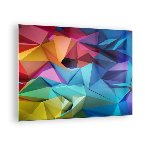 Tablou pe sticlă - Compoziție geometrică în nuanțe intense, multicolore - 70x50cm - Origami de curcubeu - Decorațiune modernă pentru perete pentru living și dormitor ARTTOR