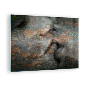 Tablou pe sticlă - Fețe încorporate în textura scoarței copacilor - 70x50cm - Împreună pentru totdeauna - Decorațiune modernă pentru perete pentru living și dormitor ARTTOR