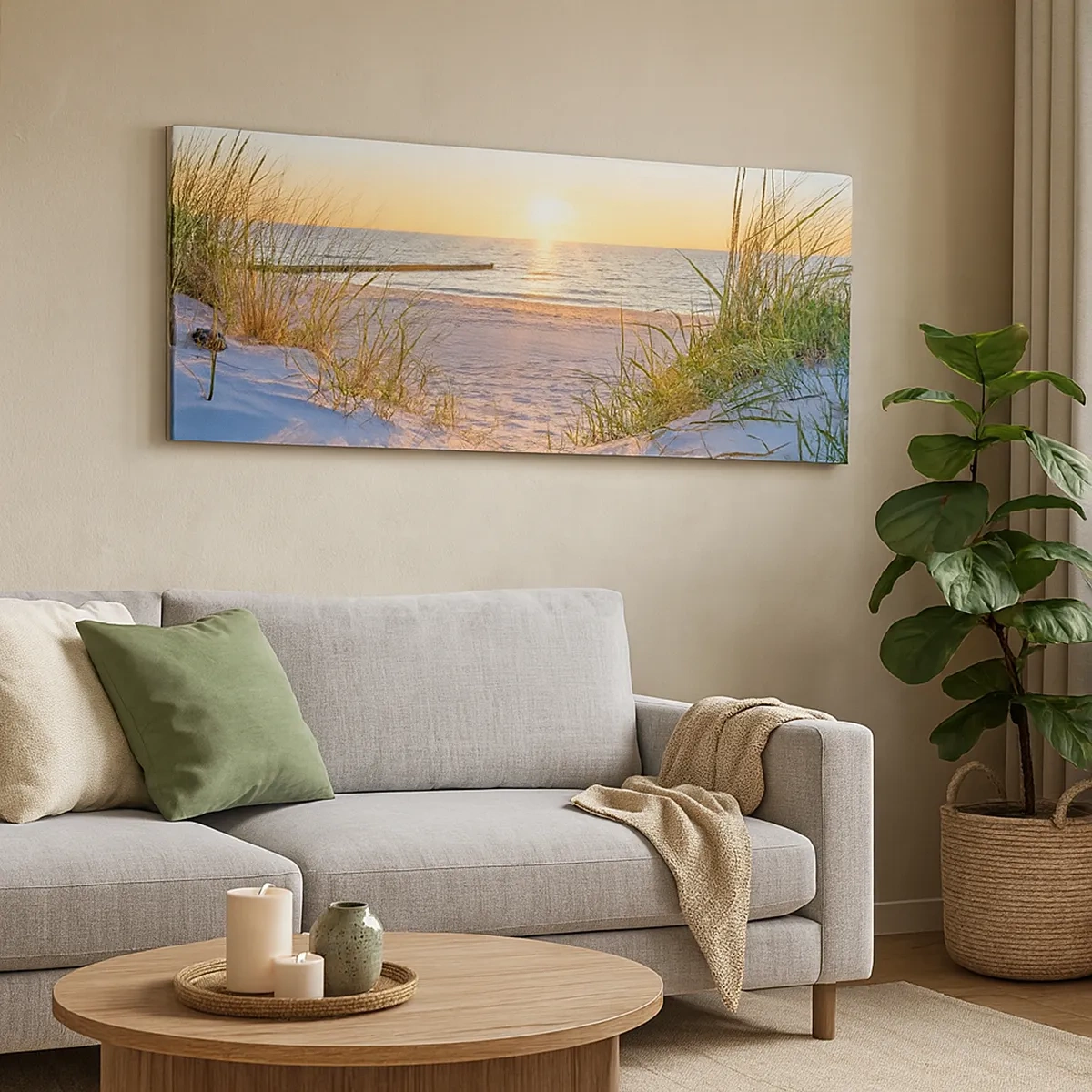 Tablou pe pânză - Zumzet de mare, o plajă sălbatică printre ierburi... - 30x30 cm