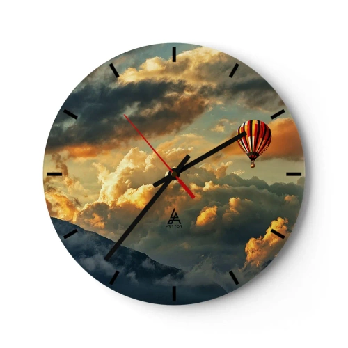 Ceas de perete - Ceas pe sticlă - Un balon plutind printre nori la apus - 30x30cm - Zbor pentru că vreau - Decorațiune modernă pentru perete pentru living, bucătărie și dormitor ARTTOR