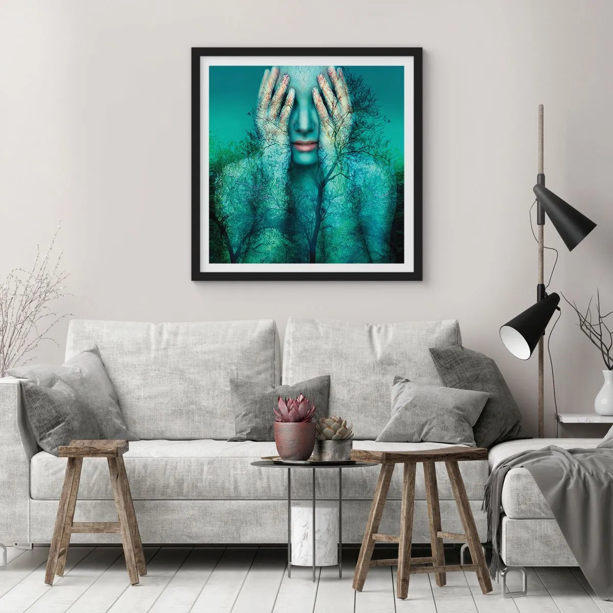 Poster în ramă neagră - Scufundată în albastru - 40x40 cm