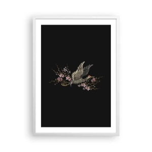 Poster în ramă albă - Pasăre exotică brodată - 50x70 cm