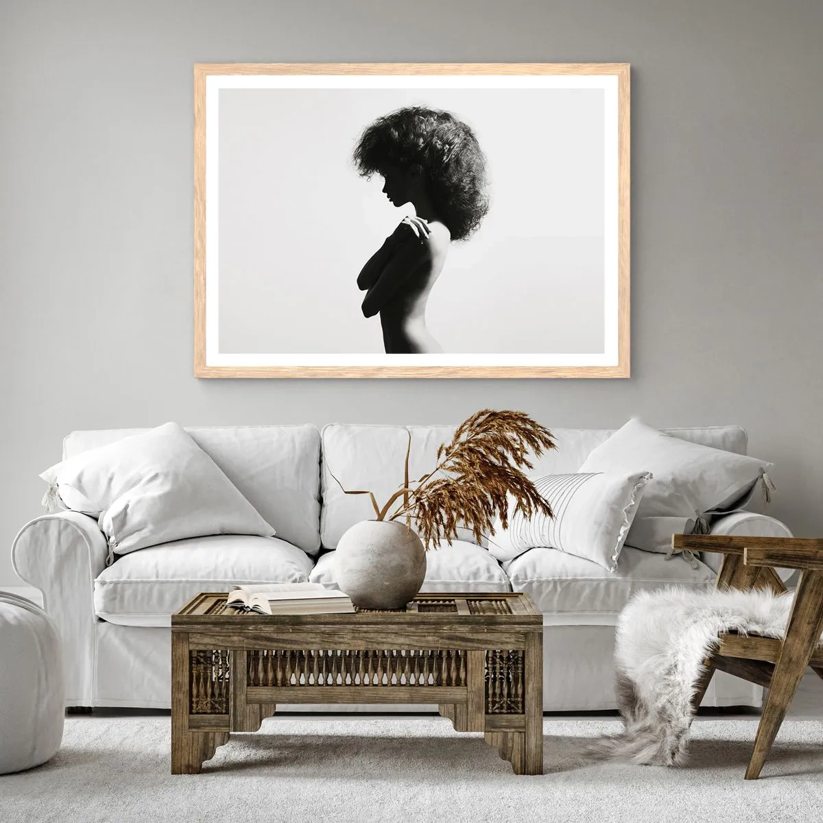 Poster în ramă de stejar deschis - Ca o floare pe o tulpină subțire - 70x50 cm