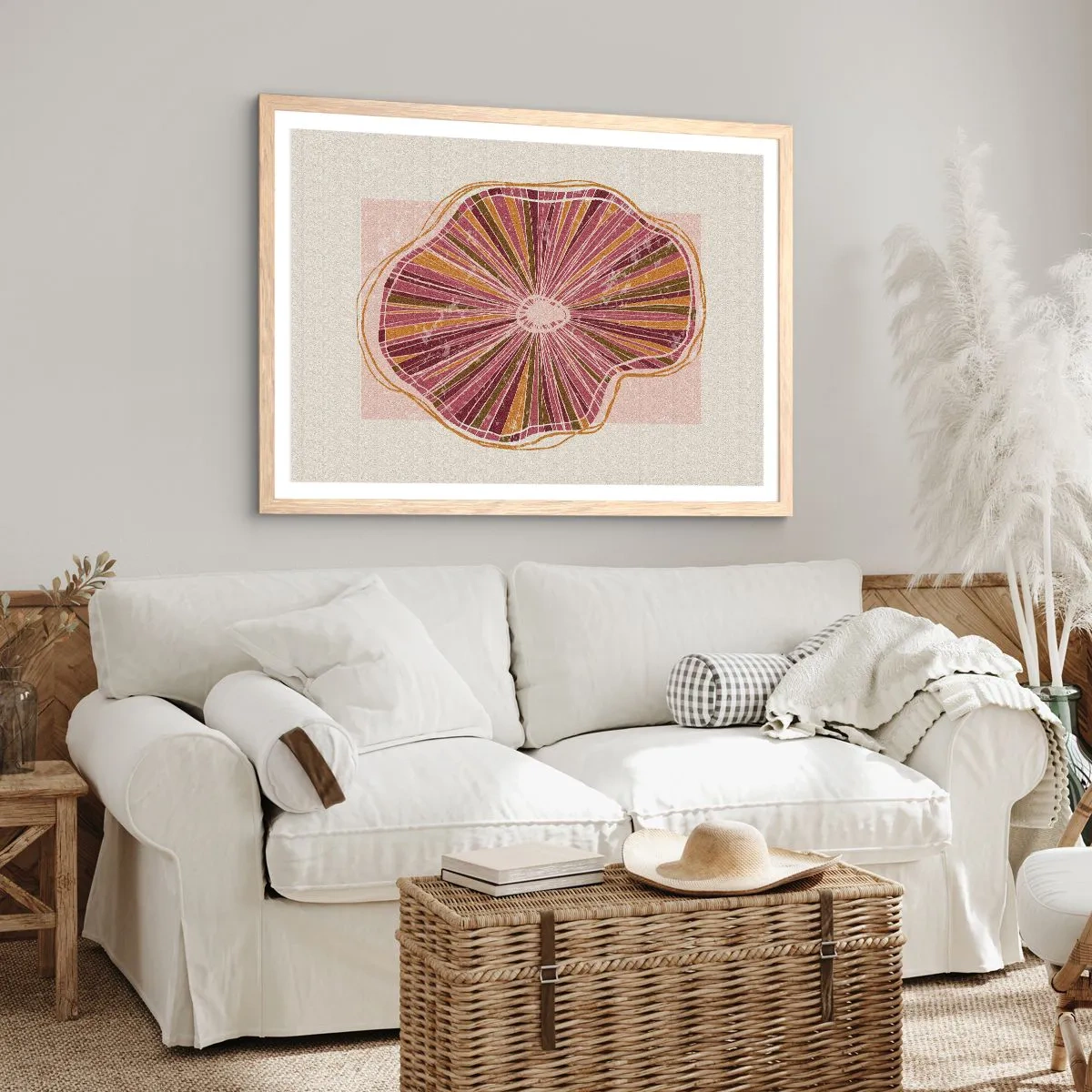 Poster în ramă de stejar deschis - Abstracția radială - 50x40 cm