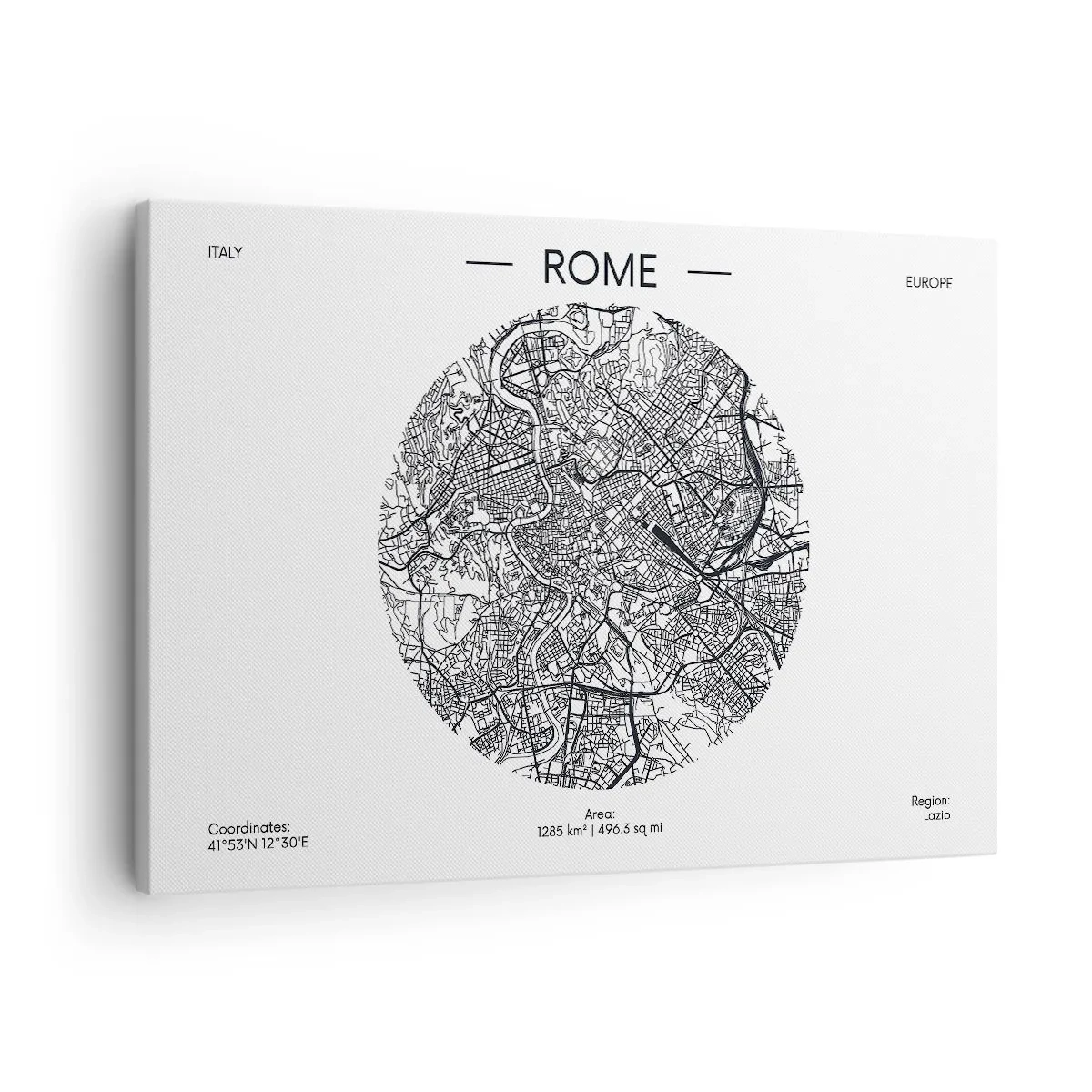 Tablou pe pânză Canvas - O hartă a Romei într-un stil minimalist, alb-negru - 70x50cm - Anatomia Romei - Decorațiune modernă pentru perete pentru living și dormitor ARTTOR