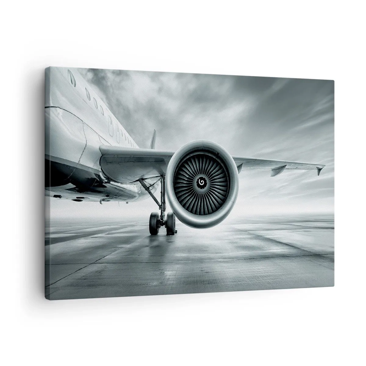 Tablou pe pânză Canvas - Motorul cu reacție al unui avion pe pistă - 70x50cm - Ce putere! - Decorațiune modernă pentru perete pentru living și dormitor ARTTOR