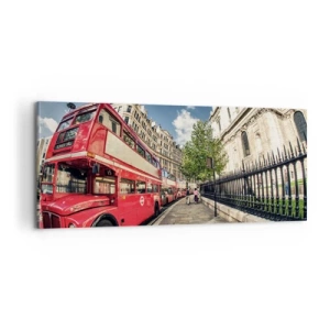 Tablou pe pânză - Stradă din Londra în gri și roșu - 100x40 cm