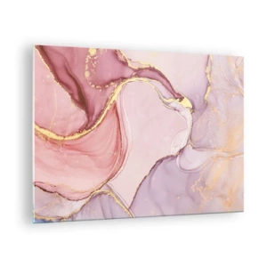 Tablou pe sticlă - O compoziție abstractă în nuanțe de roz și auriu - 70x50cm - O mângâiere de culoare - Decorațiune modernă pentru perete pentru living și dormitor ARTTOR