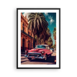 Poster în ramă neagră - O mașină clasică pe fundalul unui oraș tropical - 50x70cm - Tot în Havana - Decorațiune modernă pentru perete pentru living și dormitor ARTTOR