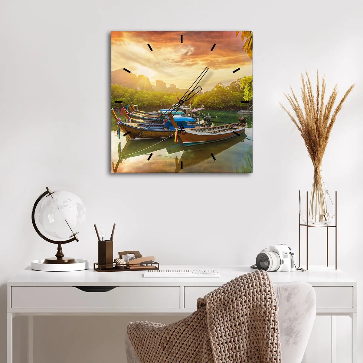 Ceas de perete - Ceas pe sticlă - Înainte de o zi plină - 40x40 cm