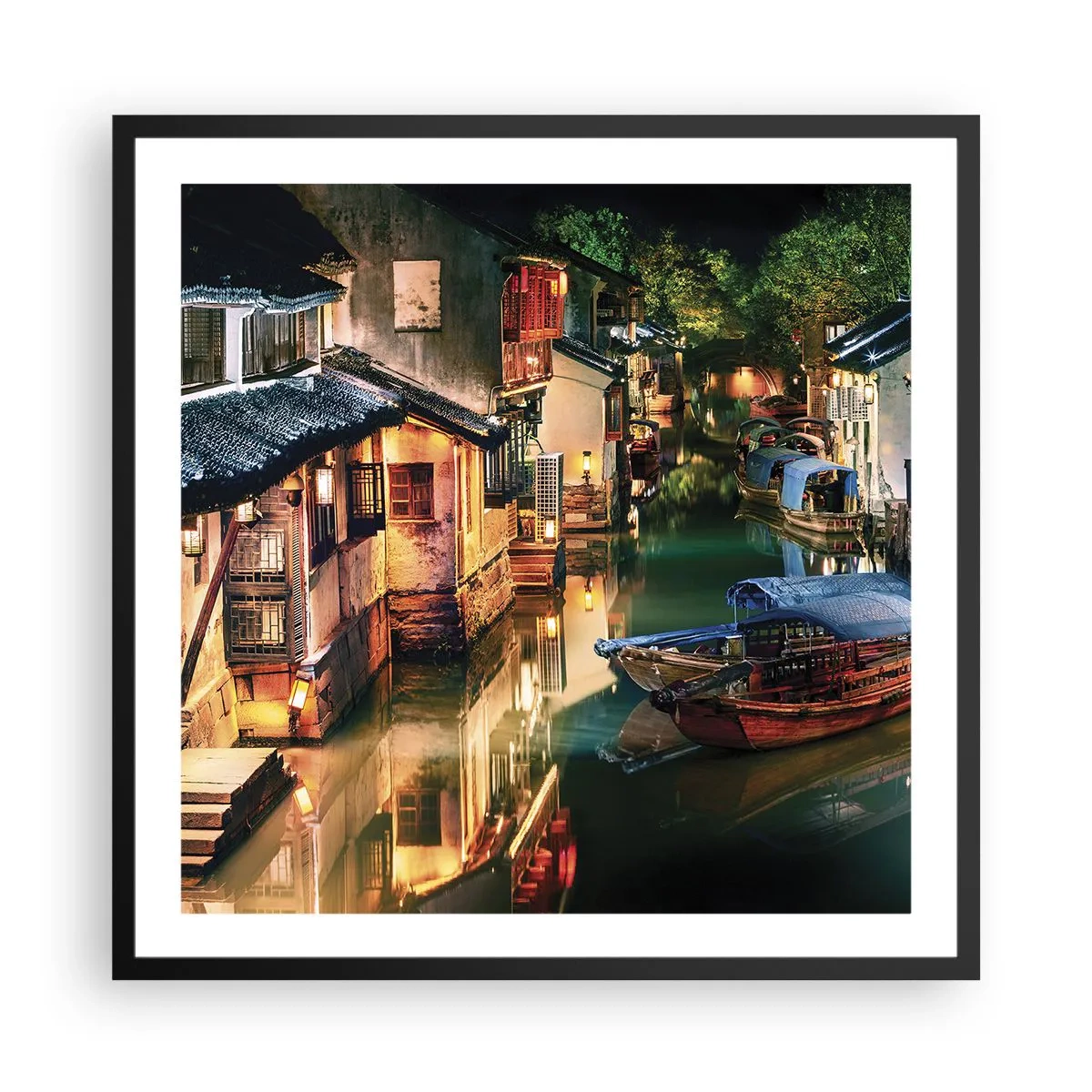 Poster în ramă neagră - O seară pe o stradă chinezească - 60x60 cm