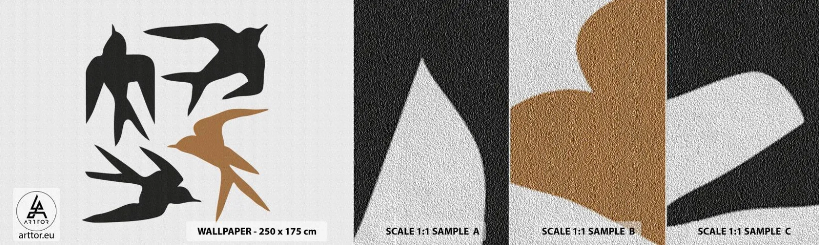 Mostră tapet Premium Sand - Jocurile rândunelelor - Boho, Păsări, Minimalism - 100x30 cm