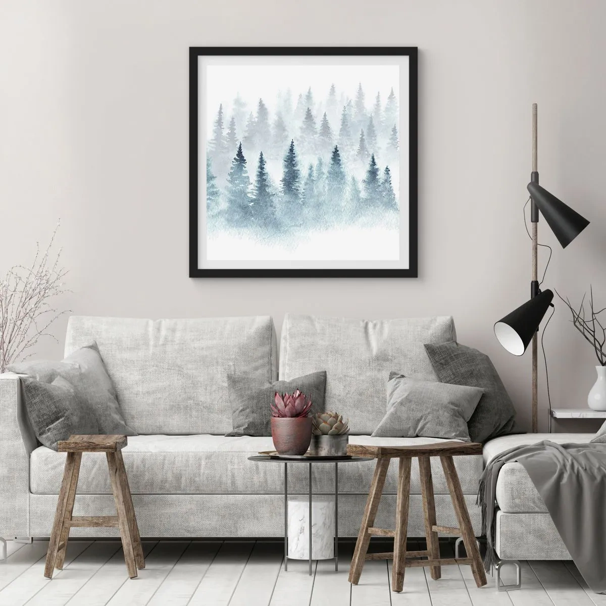 Poster în ramă neagră - Înfășurate în ceață - 30x30 cm