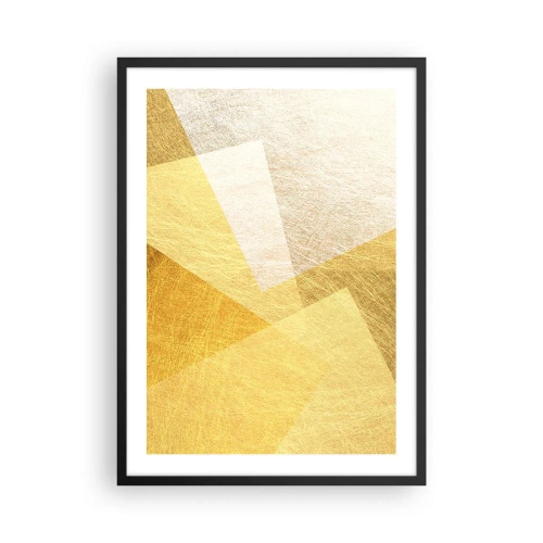 Poster în ramă neagră - Abstracție geometrică aurie cu efect metalic - 50x70cm - Vremea de geometrie - Decorațiune modernă pentru perete pentru living și dormitor ARTTOR