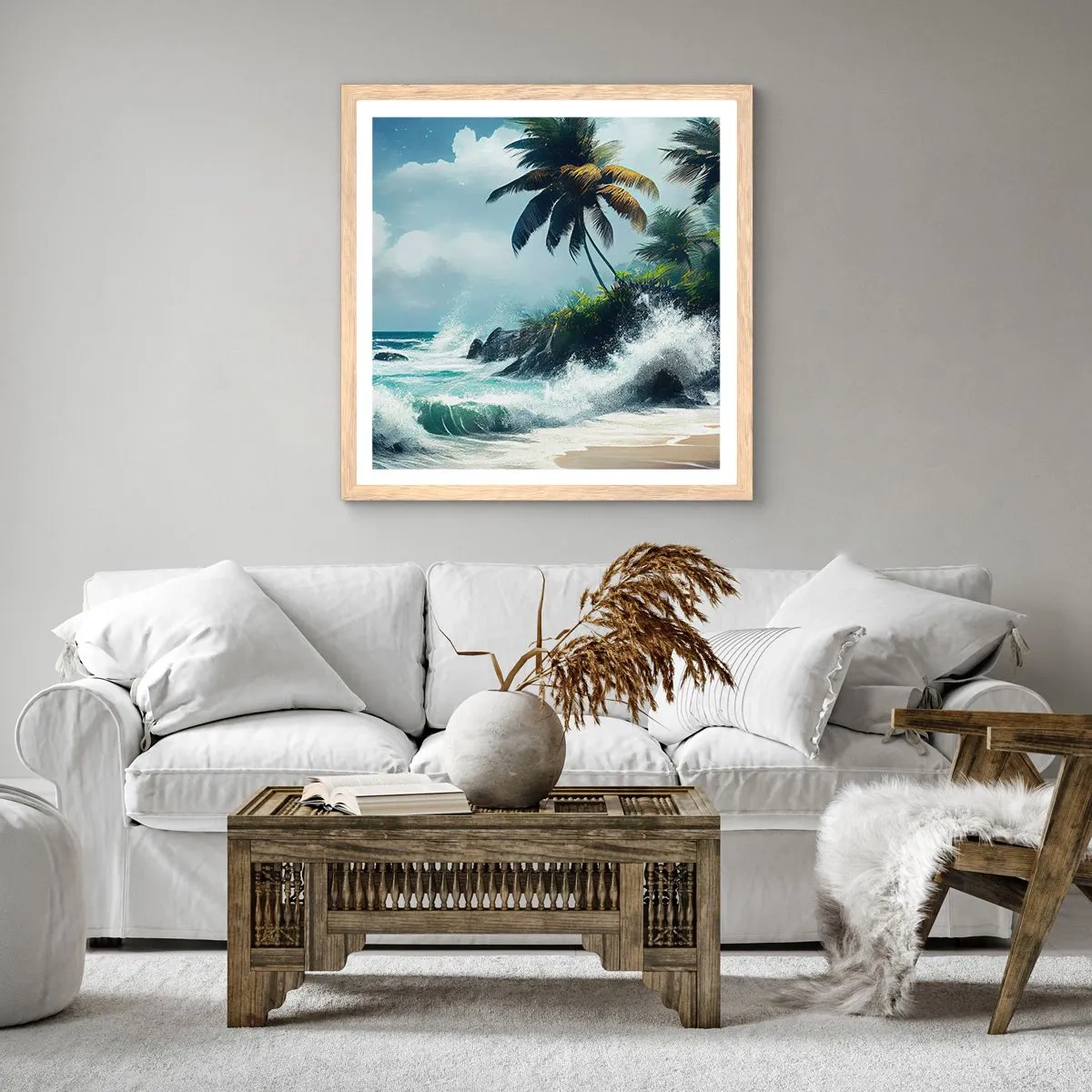 Poster în ramă de stejar deschis - Pe un țărm tropical - 40x40 cm