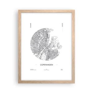 Poster în ramă de stejar deschis - Anatomia Copenhagăi - 30x40 cm